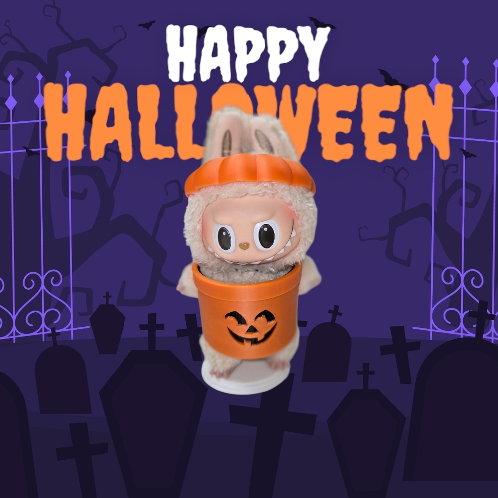 Labubu 3D Printed Jack-o’-Lantern Pumpkin Bucket Costume (Accessory Only) 🎃